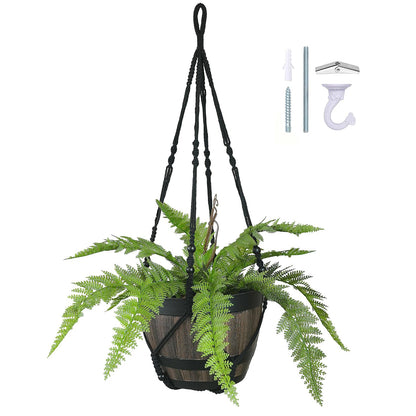 Bouqlife Large Macrame Plant Hanger Black 43 Inch Long for up to 12 Inch Pot No Tassel Cotton Rope Hanging Basket Plant Holder with Heavy Duty Ceiling Hooks