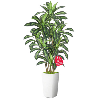 Wrbtn Realistic Artificial Indoor Plant Tree - Tall Fake Dracaena Potted Plant for Home Office Decor, Living Room & Bedroom - Lifelike Faux Plant Tree with Pot-Palm(White, 6FT)