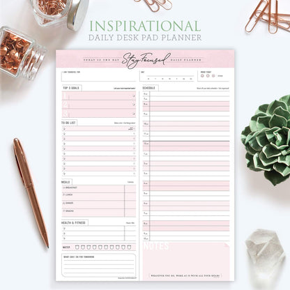 Daily Notepad Planner To Do Schedule - Stay Focused 50 Tear off Premium Made USA (Rose Pink)