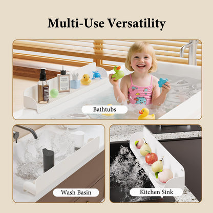 Bathtub Splash Guard, Silicone Toy Tray Holder Storage with 10 Strong Suction Cups, Bathtub Accessories Prevent Water Spill, Countertop Protectors for Tub, Bathroom Sink, Kitchen Sink 1 Pcs Gray White