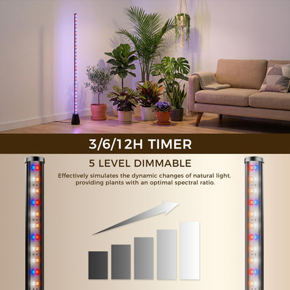 CCACC 60 Inch Grow Lights for Indoor Plants, 24W 192 LED Full Spectrum Grow Light with 3/6/12H Timer, 3 Modes 5 Dimmable Standing Vertical Plant Light for Tall Plants/Flowering