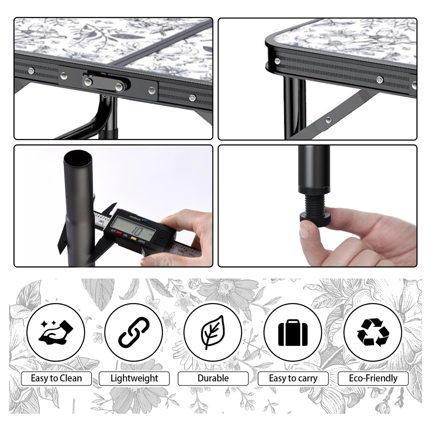 Outdoor Side Table, Portable 3 Adjustable Height Small Outdoor Folding Table, Aluminum Foldable Patio Side Tables for Outside Indoor, Plant Stand Coffee End Table for Pool, Porch,Garden, Balcony
