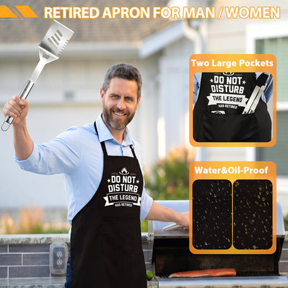 Retirement Gift for Men BBQ Grill Tools Set with Spatula Fork Tongs Brush Apron Heavy Duty Stainless Steel Grilling Accessories in Aluminum Case Retired Gifts for Dad Grandpa Coworker Teacher Boss