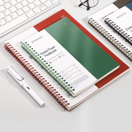 EMSHOI Dotted Journal Spiral Notebook 7.48" x 10.15" - 2 Pack 320 Pages 100gsm Thick Paper, B5 Dot Grid Notebook, Plastic Hardcover Journals for Writing Drawing Women Men Work School Supplies