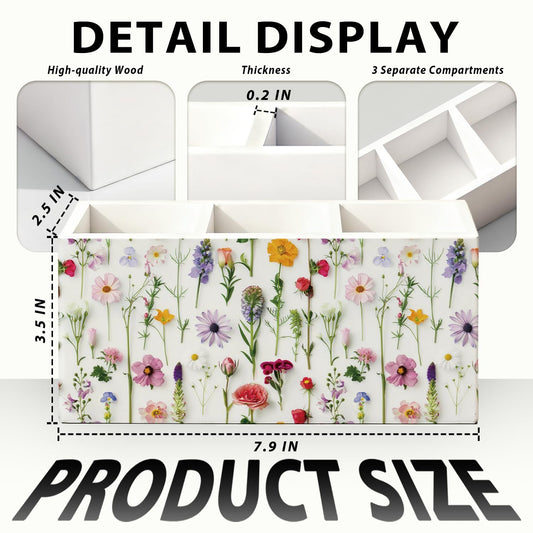 LIANGW Floral Pen Pencil Holder for Desk Accessories, Cottagecore Colorful Wildflower Botanical Wooden Box Sign Decorations for Girls Room Bedroom Dorm Home Office Desk Tabletop