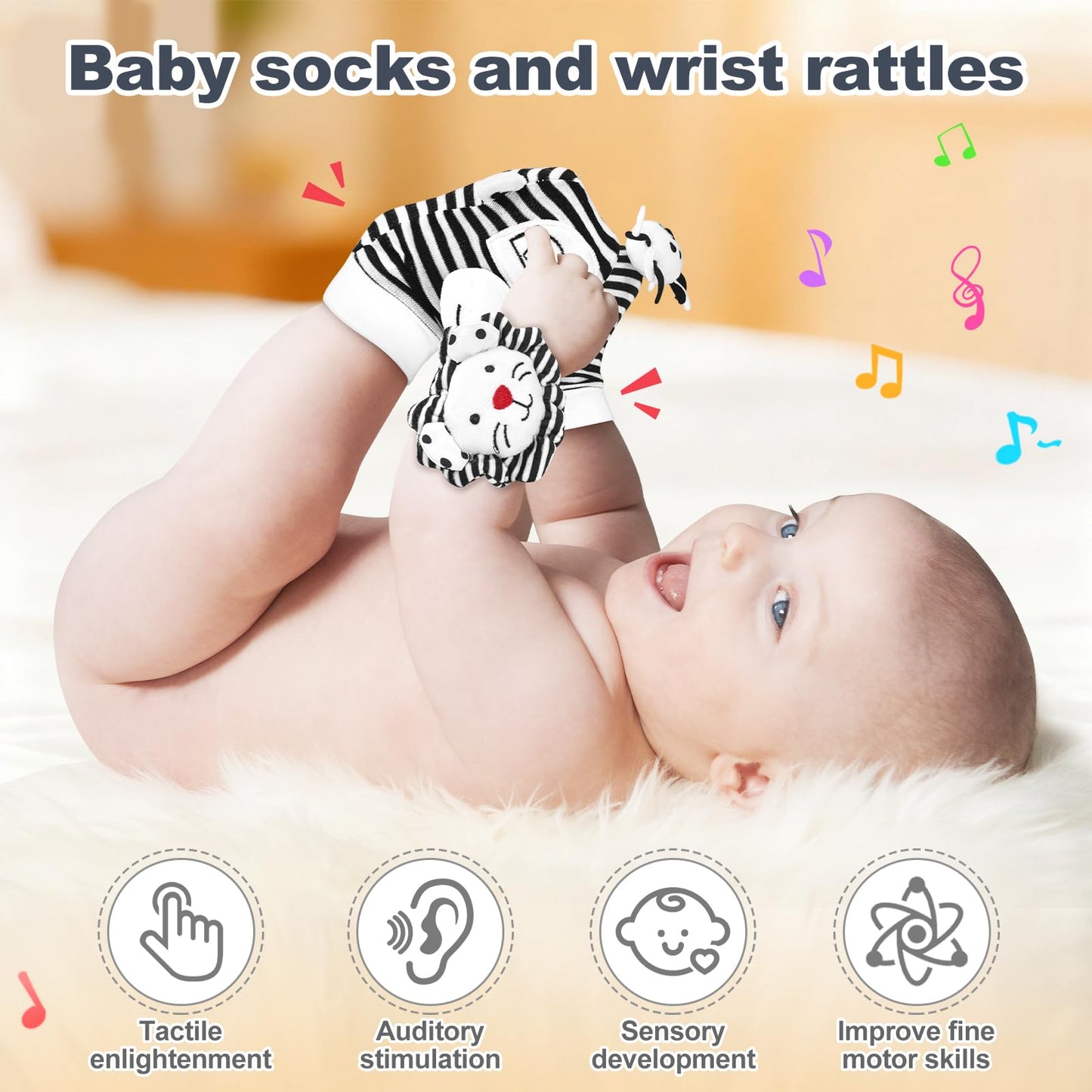 AJsupojouet Newborn Toys,High Contrast Black & White Baby Toys 0-6 Months with Sensory Cards & Rattle, Essential for Brain Development, Tummy Time & Car Seat Toys for 0 2 4 6 Month Old