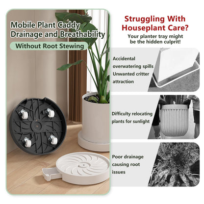 MCleanPin 2 Pack Plant Caddy with Hidden Wheels, 13" Heavy Duty Rolling Plant Stand with Removable Drainage Tray and Silent Casters Round Flower Pot Mover Planter Dolly for Indoor Outdoor White