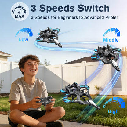 serfiman Foam Remote Control Airplane with LED Lights, RC Jet Fighter 360° Flip & Stunt Roll, 2.4GHz RC Plane for Teens & Adults, Blue