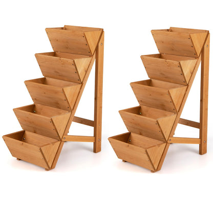 Giantex 5-Tier Wooden Vertical Raised Garden Bed Set of 2, Freestanding Plant Stand with Legs for Herbs Vegetables Fruits, Indoor Outdoor Tiered Wood Planter Box Flower Rack for Patio, Balcony & Yard