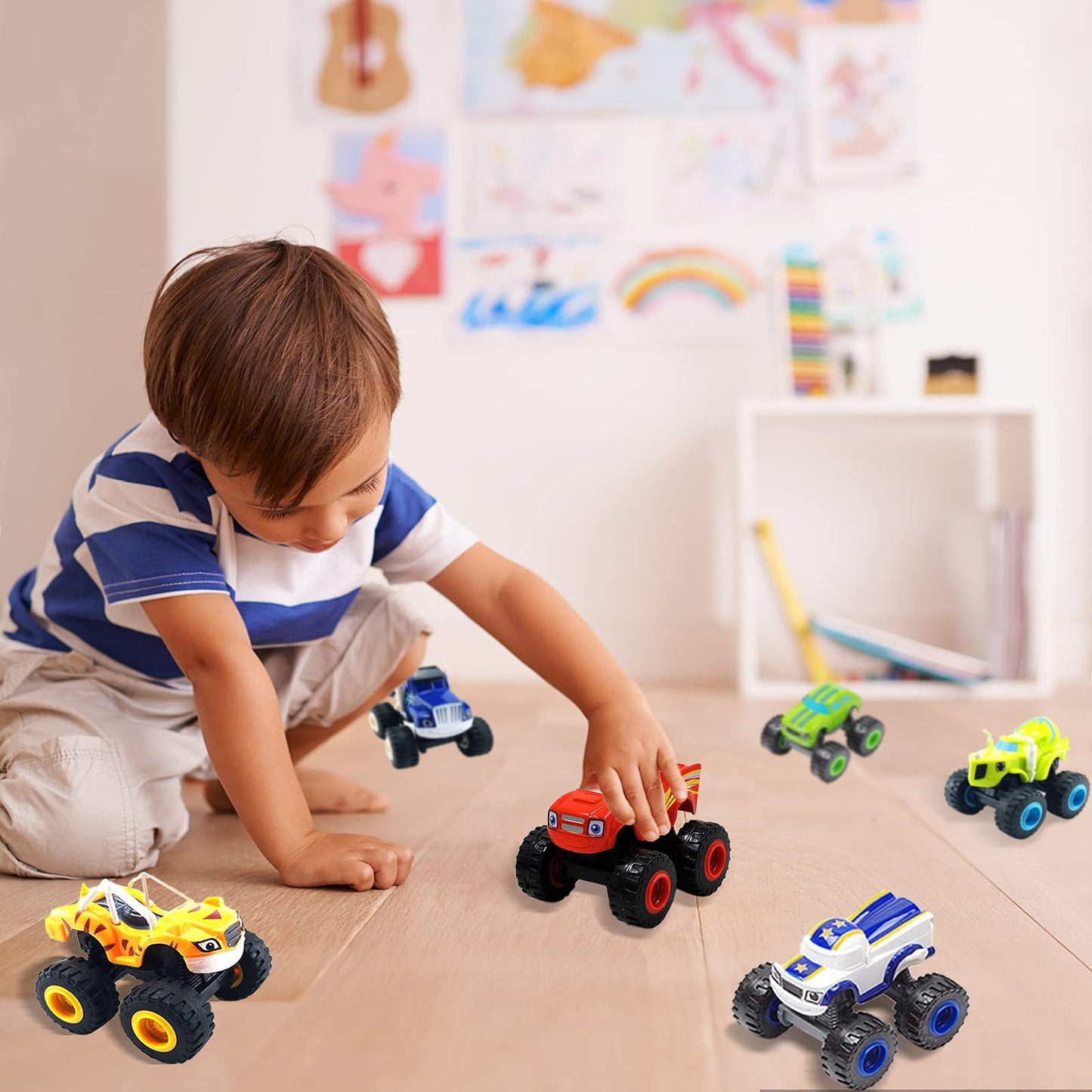 GOLDINPOT Monster Machines Toy Truck & Figure Set - Friction-Powered Stunt Vehicles, Durable ABS Construction Drop-Resistant for 3-6 Year Old Toddlers Kids | Push & Go Monster Cars for Pretend Play