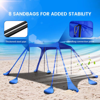 besuhot Beach Tent Sun Shelter 10x10FT Beach Shade Canopy with 8 Sandbags, UPF 50+ Protection Beach Shade Canopy, Outdoor Tent for Beach Camping Trips, Fishing, Backyard