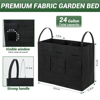 Chonway 24 Gallon 2 Pack Potato Grow Bags with Visible Harvest Window & Handles, 3-Compartment Nonwoven Fabric Planters Grow Bags for Potatoes, Potato Planter for Growing Tomato, Vegetables, Flower