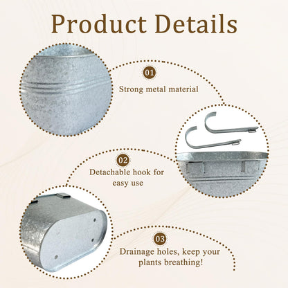 Joyfernal Balcony Galvanized Hanging Planters Railing Flower Pots, Outdoor Metal Fence Planter Pot with Detachable Hooks Drain Hole for Garden Patio Yard Decor (12 Inch, 6Pcs)