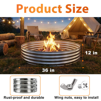 Fire Pit Ring for Outside Wood Burning, 36in Outdoor Fire Pit, Heavy Duty Steel Burn Pit for Backyard, Camping, Bonfire, Modern Style Large Metal Fire Pit Ring