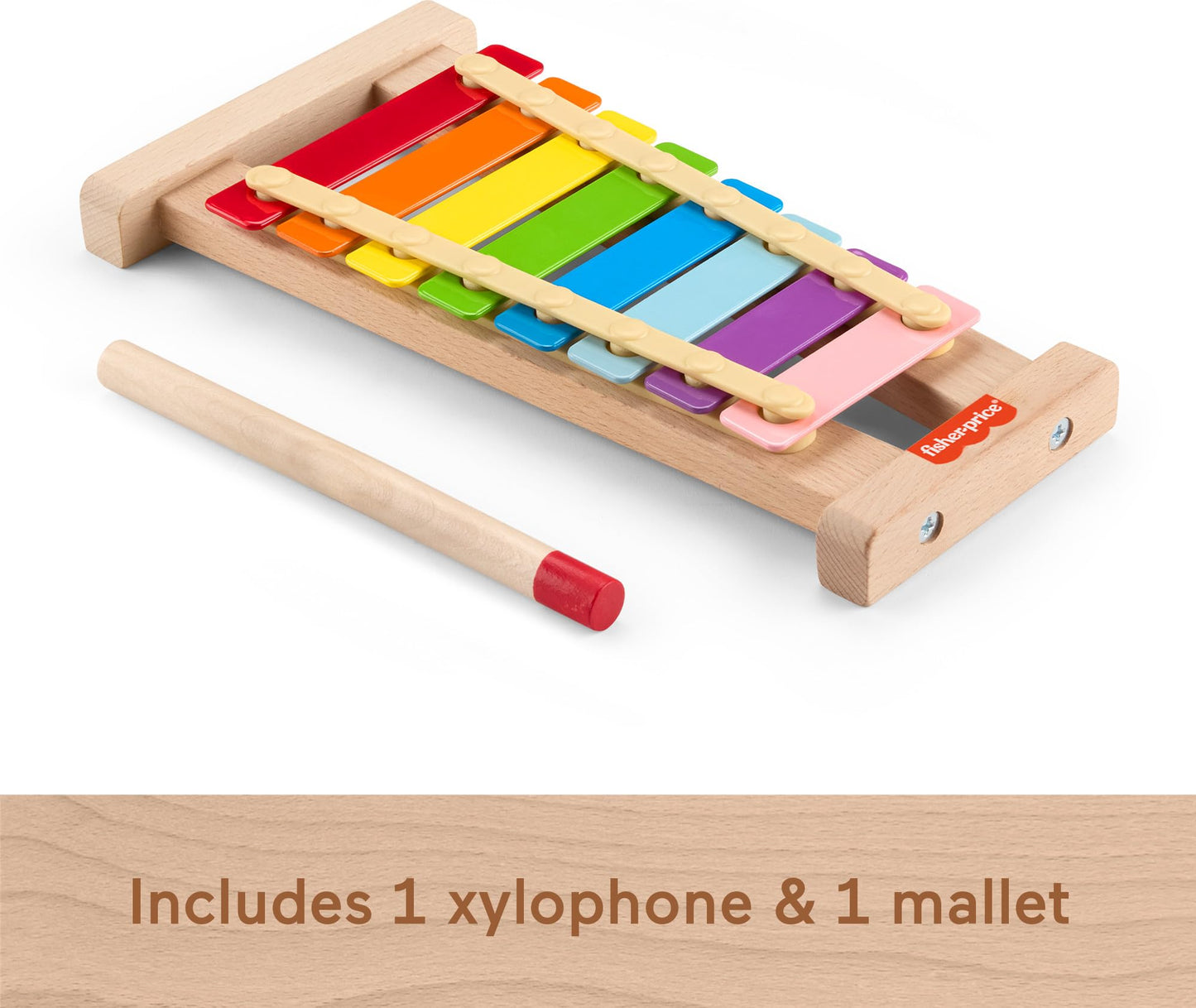 Fisher-Price Wood Toddler Toy Xylophone, Wooden Musical Instrument for Developmental Play Preschool Kids Ages 2+ Years