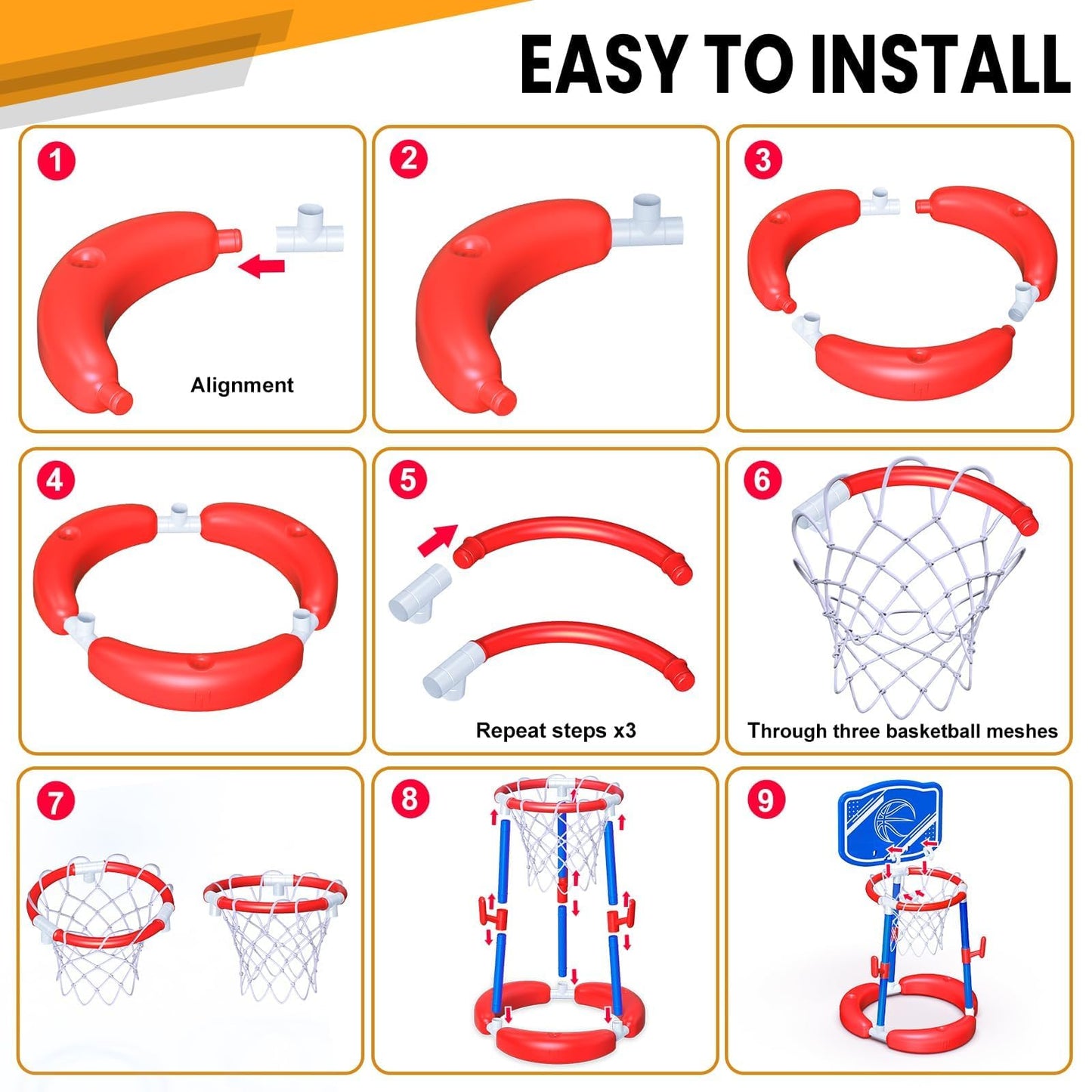 AuroTops Pool Basketball Hoop Poolside with Backboard & Ring Toss Pool Games,Floating Basketball Hoop for Pool Toys for Kids Ages 4-8,Family Party Summer Toys for Kids Ages 8-12,Summer Vacation, Blue