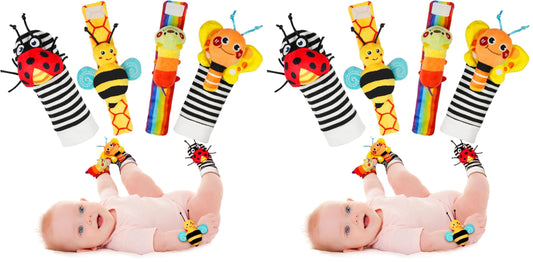 Infinno Baby Wrist Rattle Socks and Foot Finder Set, Perfect Baby Toys for 0-12 Months Newborn Boys and Girls As Shower Gifts, Garden Bug Series (Pack of 2)