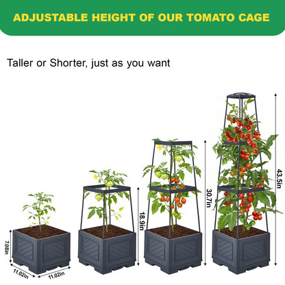 Raised Garden Bed, Tomato Cages for Garden, Tomato Cage, Raised Garden Beds Outdoor, Planter Box with Trellis, 44.8" Self-Watering Tomato Planter for Climbing Plants Vegetables Flowers(With Wheels)