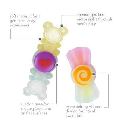Infantino Sweet Treat Spinners, Baby Sensory Toy with Suction Cup Fidget, High Chair Spinning Tray Toy, Candy-Themed Textured Spinners for Fine Motor Skills, for Newborns and Toddlers 6+ Months