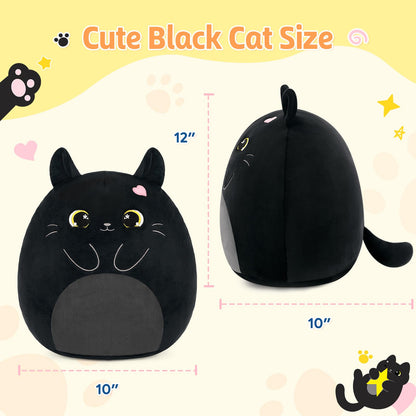 PEACH CAT Original Black Cat Stuffed Animal 12" Cute Kitten Plushies Soft Plush Toys Gifts for Kids