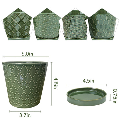 EFISPSS Flower Planter –5 inch Ceramic Plant Pots with Drainage Hole and Ceramic Tray - Gardening Home Desktop Office Windowsill Decoration Gift Set of 4 - Plants NOT Included