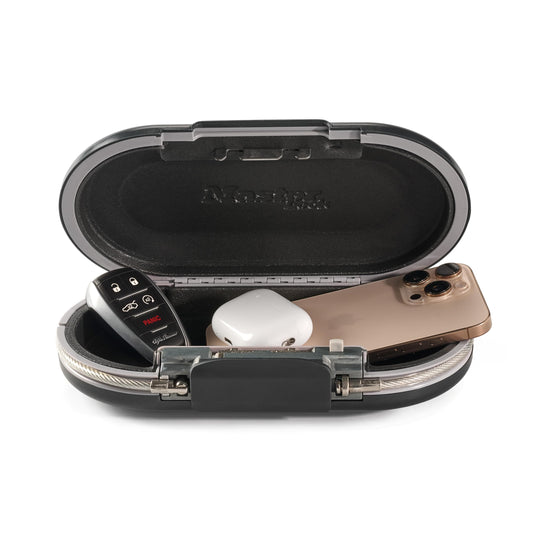 Master Lock Portable Small Lock Box, Set Your Own Combination Lock Portable Safe, Personal Travel Safe, 5900D, Gunmetal Grey