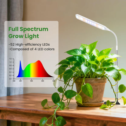 Wolezek Grow Lights for Indoor Plants, 52 LEDs Full Spectrum Plant Grow Light with Base, Height Adjustable Grow Lamp with Auto Timer 6/12/16H, 5 Dimmable Brightness, for Small Plants, White, 2-Pack