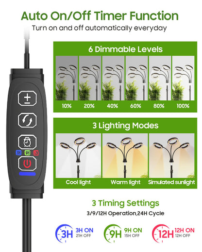 Tmsluody Grow Lights for Indoor Plants, Full Spectrum LED Plant Light with Tripod Stand, Plant Growing Lamps with Timer 3/9/12H, 3 Color Modes, 6 Brightness, 78'' Adjustable Height for Large Plants