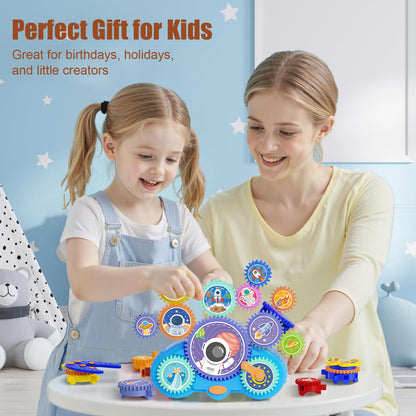 Fivoro STEM Gears Toys for Kids Ages 3+, Creative Learning Building Blocks, 18Pcs Educational Construction Toy Set, Electric & Manual Dual Mode, Versatile Gear Playset Gift for Boys & Girls