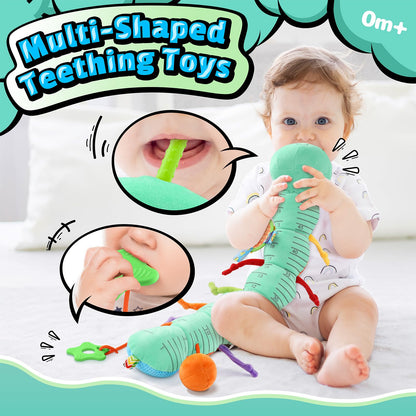 LIGHTDESIRE Baby Toys 6-12 Months Musical Caterpillar,Infant Toys 0-6 Months Sensory Toy with Ruler Design,Mirror,Pull String,Crinkle&Rattles,Baby Teething Toy for Tummy Time Boy Girl Gifts (Ice Blue)
