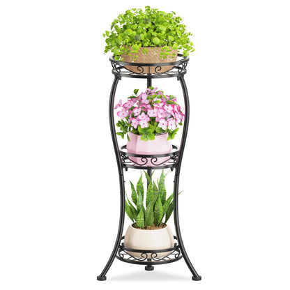 KMOTASUO 3 Tier Tall Metal Plant Stand, 33 Inch Plant Stands Indoor Outdoor, Rustproof Iron Flower Pot Holder Display Rack for Corner Patio Garden Balcony Living Room(Black)