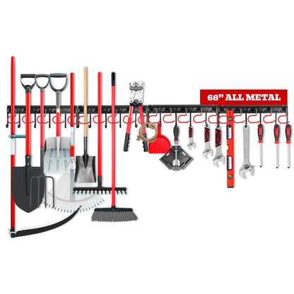 SEDY 68" All Metal Garden Tool Organizer Hooks - Garage Wall Organizer Sturdy Garden Tool Storage System Yard Tool Garage Tool Organizer Wall Mount Shed Organization Shovel Broom Rake Holder