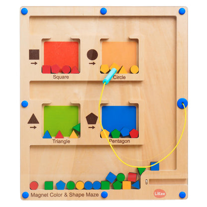 LiKee Strong Magnetic Maze, Montessori Toys for 1 2 3 Years Old Boy Girl, Wodden Puzzle Develop Fine Motor Skills, Kids Travel Airplane Activity, 1-5 Preschool Learning Shape & Color