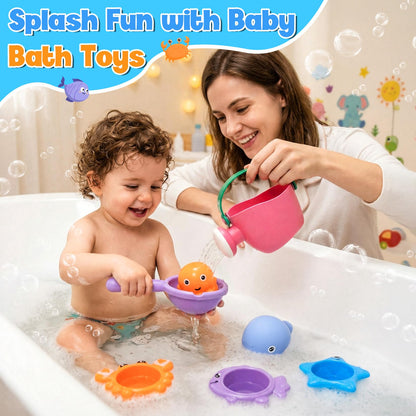 9 PCS Baby Bath Toys for Kids Ages 1-3, Toddler Bath Toys for 2-4 with 3 No Hole Squeezing Marine Animals Toys, Bathtub Beach Sand Water Table Toys for 1 2 3 Years Old Girls Boys Gifts