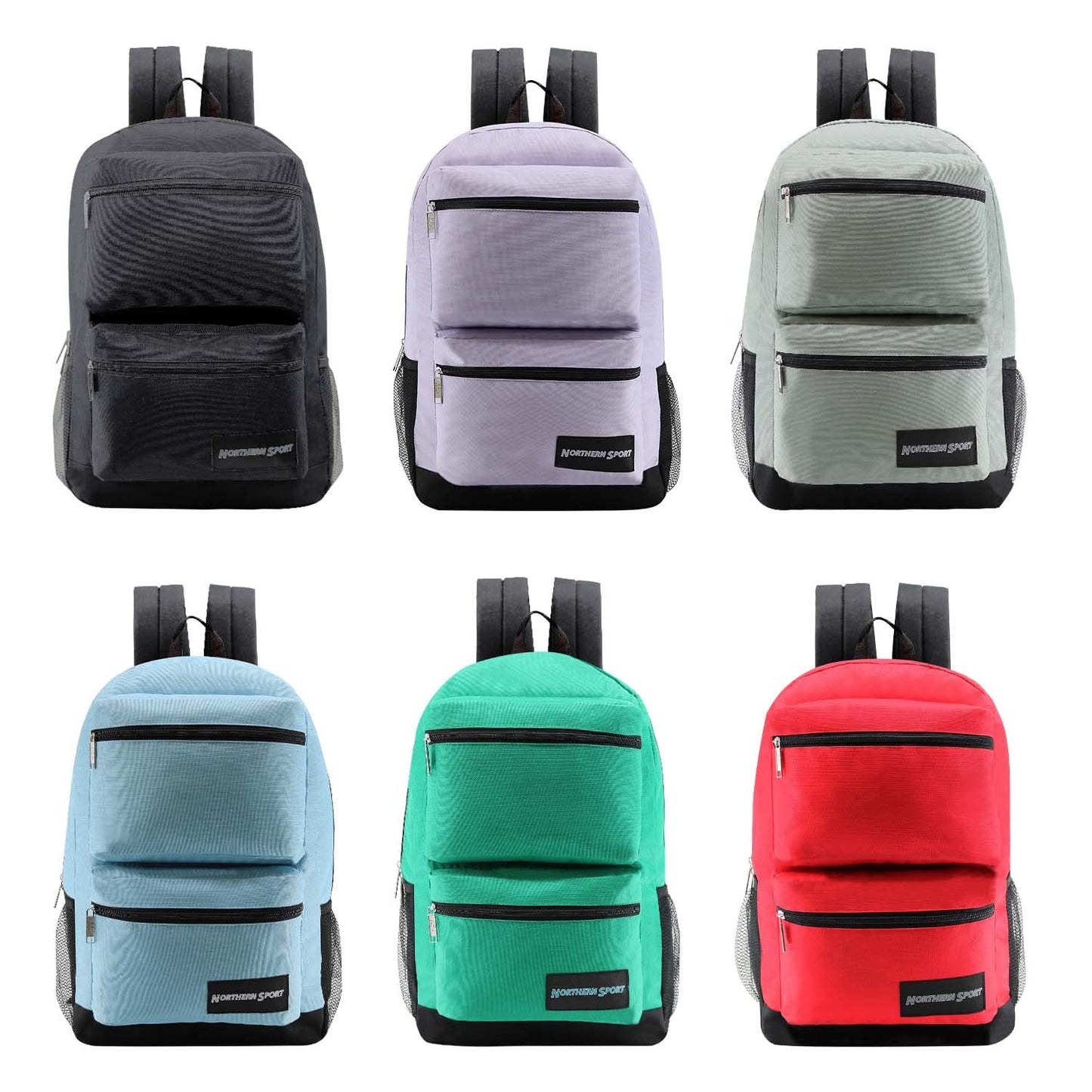 6-Pack 19” Sport Backpacks with 50 Piece School Supplies Kits - Pens, Pencils, Crayons – Bulk Bundle for Elementary, Middle, and High School Students, 6 Assorted Styles