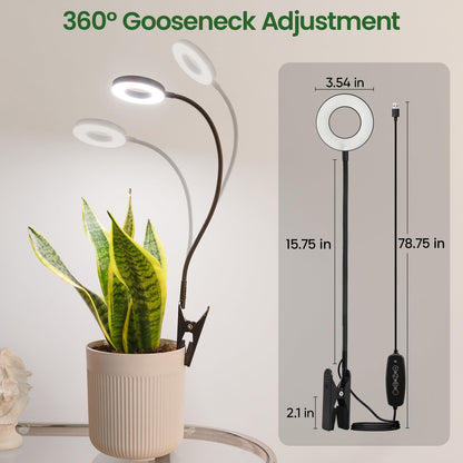 LORDEM Indoor Plant Grow Lights with 6/8/12/16H Auto Timer, 3 Spectrum Modes, Full Spectrum LED, Adjustable Height, for Small Plants, 1Pack Black
