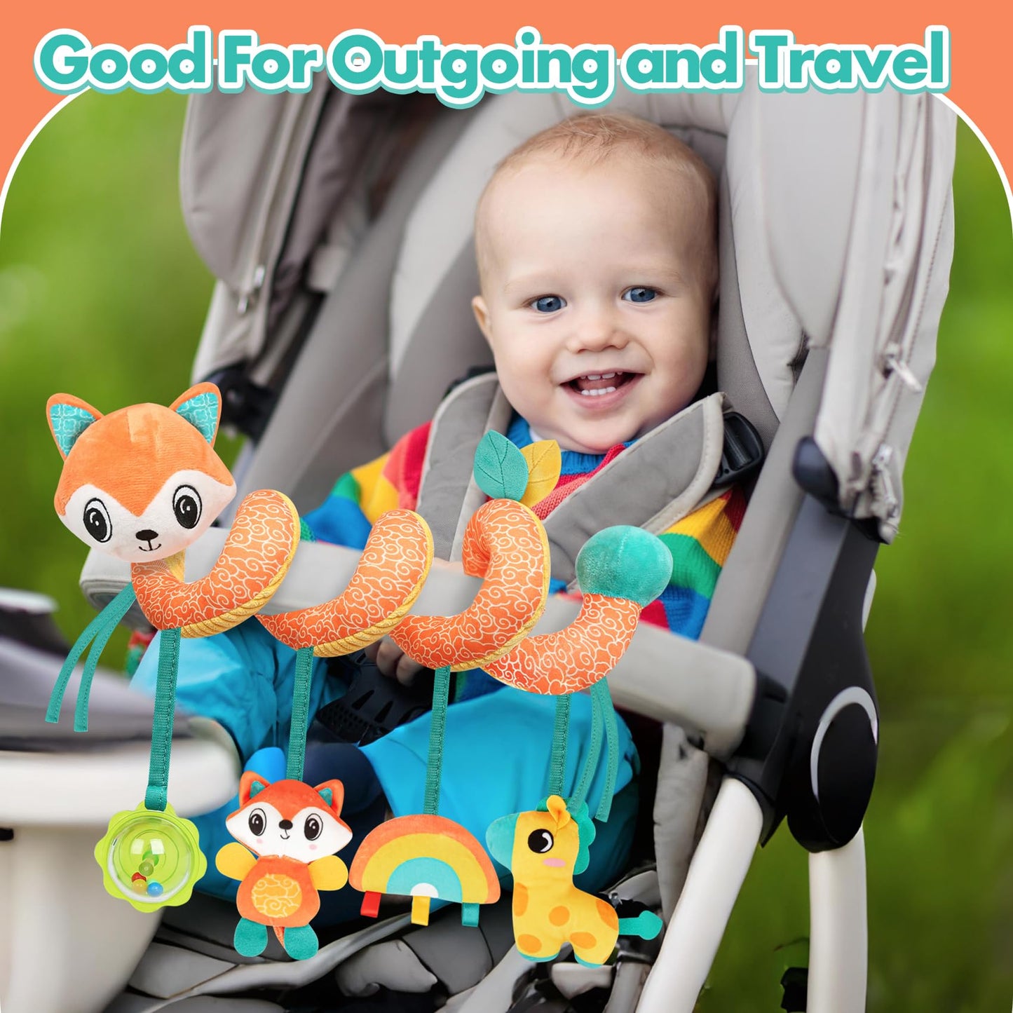 GKDOMS Baby Car Seat Toys Activity Stroller Toy for Boys Girls 0 3 6 9 10 12 Months, Spiral Hanging Plush Toys, Baby Shower Thank You Gifts