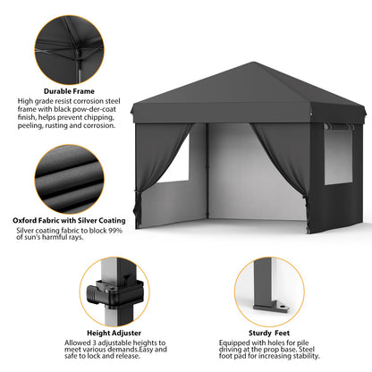 10X10 Pop Up Canopy Tent with 4 Sidewalls, Heavy Duty Commercial Instant Shelter, One-Person Quick Setup Outdoor Party Tent, Water-Resistant & Portable for Outdoor Events, Camping, Black