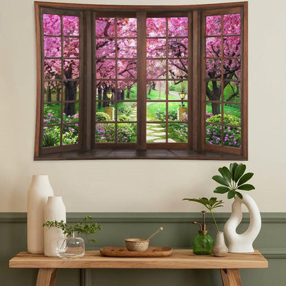 ZhiRain Cherry Blossom Path Landscape Tapestry Wall Hanging Park Bench Scenery Tapestries Home Decor for Living Room Bedroom Apartment Farmhouse Dorm 50"x60"