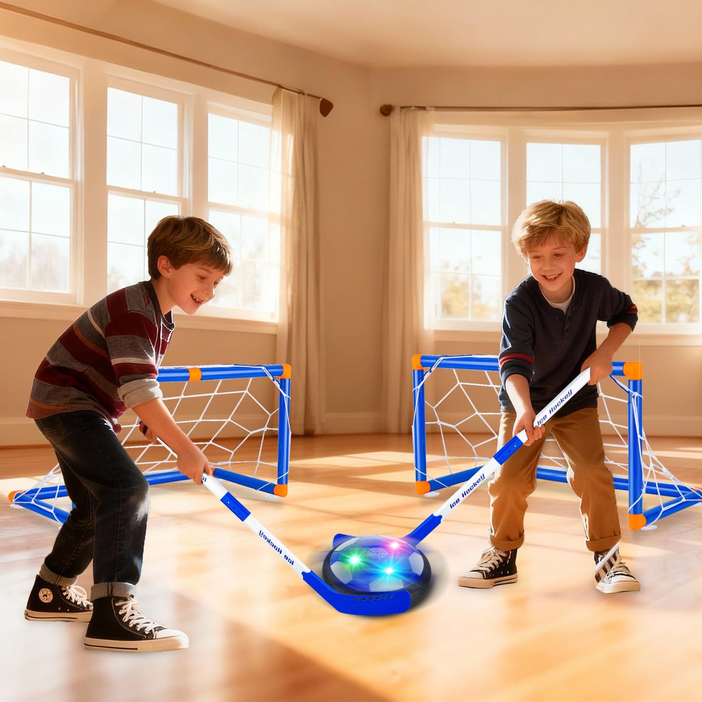 NEUBSAW 4-in-1 Hover Soccer Ball Hockey & Bowling Set, LED Air Floating Sports Toy for Indoor Outdoor Play for Kids Ages 3-12, Birthday for Boys Girls Toddlers