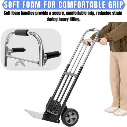 IRONPOW Folding Hand Truck Dolly - 600 LB Capacity, Heavy-Duty Wheels and Compact Design for Moving Heavy Loads in Warehouses, Offices, Homes, and Shopping