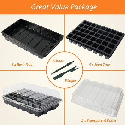 Gardzen 10-Pack 10 Gallon Grow Bags, Aeration Fabric Pots with 5-Set Garden Propagator Set, Seed Starter Tray 15" x 9" (40-Cell Per Tray)