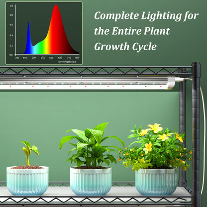 Gaudeoo Plant Stand with Grow Light, 6-Tier DIY Plant Shelf with Grow Lights for Seedlings, Greenhouse, Indoor, 8 Pack 5000K 192W LED Full Spectrum Growing Lamp with Rack, Wheel, 29"x13.5"x73.5"