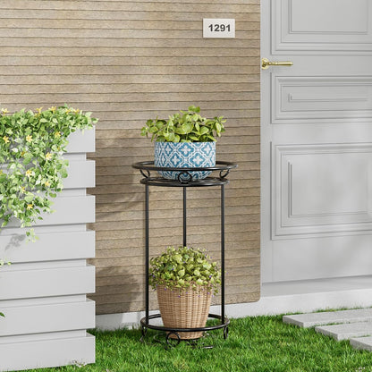 YIUKEA Plant Stand Indoor Outdoor - Metal Planter Holder Shelf Tall Tiered Flower Pot Display Organizer Rack for Garden, Patio, Living Room, Bathroom, Office (Black)