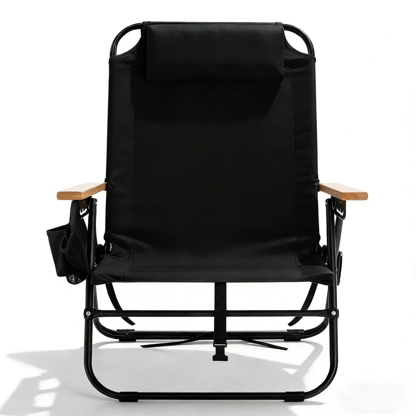 Canpsky Premium Portable Camping Chair 5-Position Recliner Beach Folding Lightweight Outdoor Chair with Wooden Armrests, Headrest, Multi-Pockets Heavy Duty 350lbs, for Patio, Backyard, Night Black