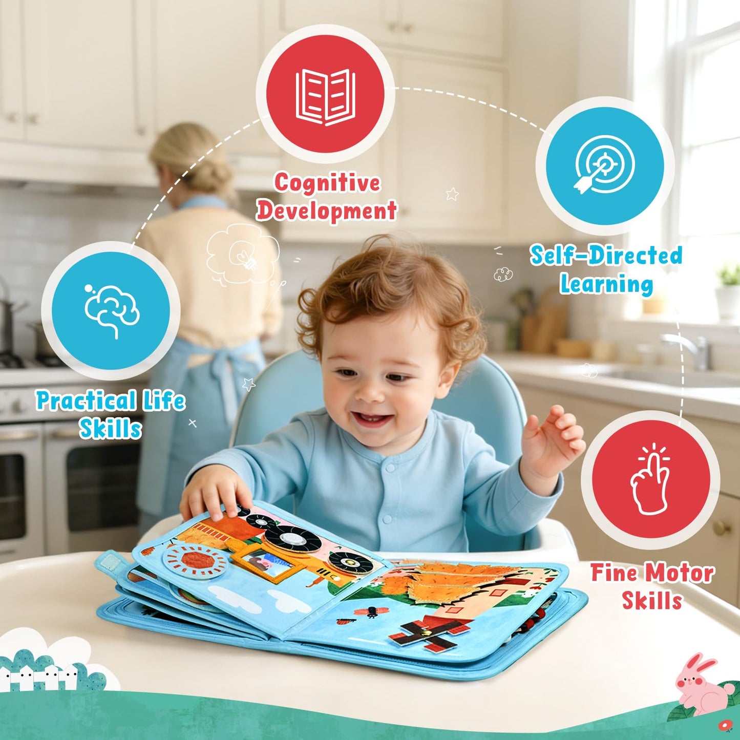 JoyCat Farm Busy Book for Toddlers 1-3, 21-in-1 Montessori Toy, Busy Travel Quiet Book, Birthday Gift for 1-3 Year Old