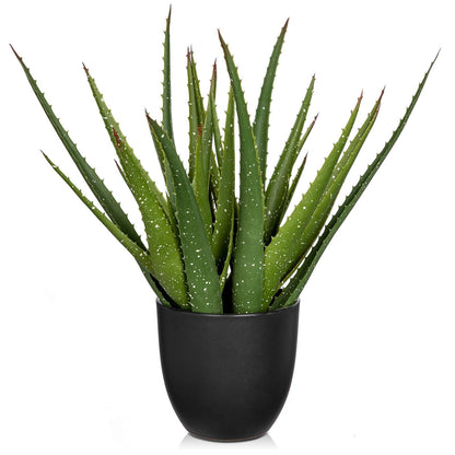 GnFlus Large Fake Succulent Aloe Vera Plants 16.5 Inch Artificial Succulents with Black Pot Faux Aloe Potted Plant for Desk Modern Home Office Bedroom Living Room Table Shelf Decor