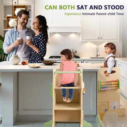 aiwo Toddler Tower Kitchen Step Stool, 3 Adjustable Height Standing Tower for Kitchen Counter, Chalkboard & Montessori Learning Activities