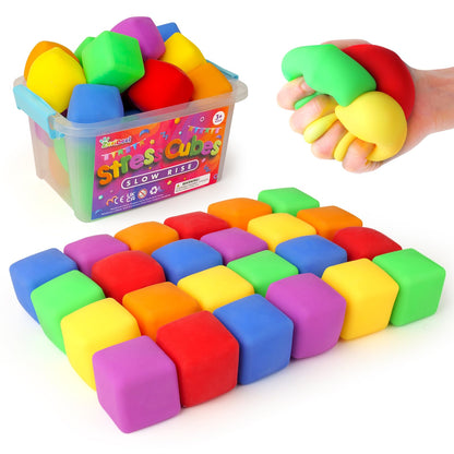 24 Pack Mini Slow Rise Stress Cube: Pull Stretch Fidget Toys for Stress Relief, Dough Squishy Toys Bulk for Kids, Classroom Prize Box Toys, Fidgets for Classroom, Hand Therapy Sensory Squishy Ball