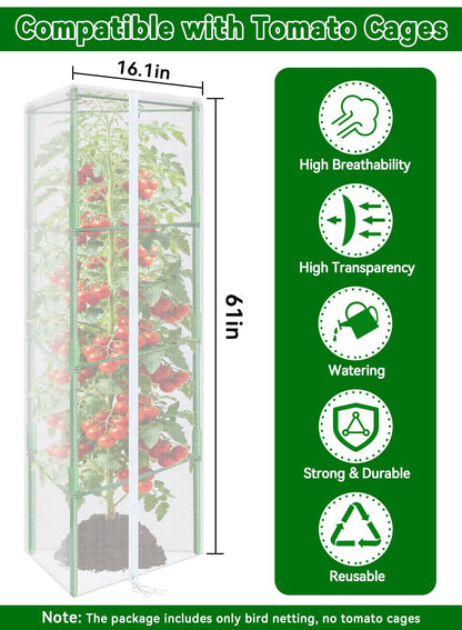 ZeeDix 61" x 16.1" Garden Bird Netting for Triangle Tomato Cage, 2 Pack Garden Mesh Barrier, Plant Covers Protect Tomatoes, Vegetables, Blueberry Bush from Birds & Pests